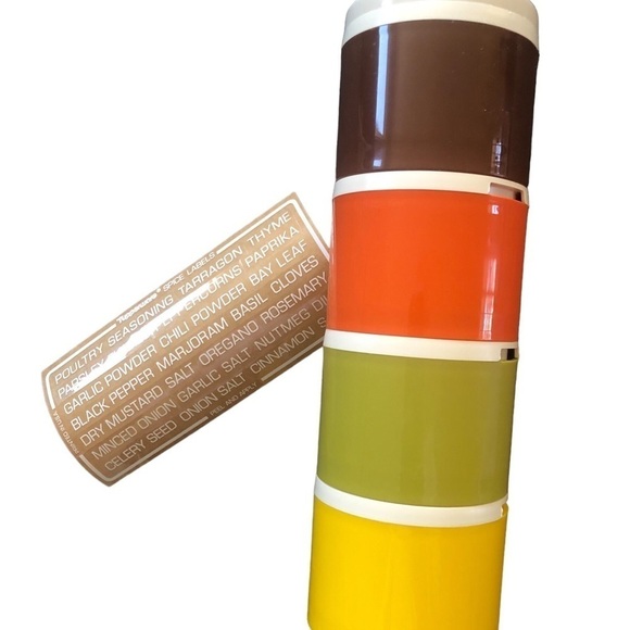 VTG Tupperware 4PC Stackable Spice Storage Containers Covers Retro Colors NEW - Picture 2 of 4
